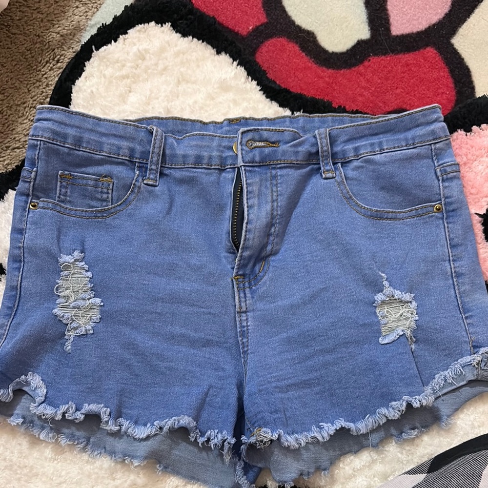 SHEIN Blue Distressed Jean Shorts